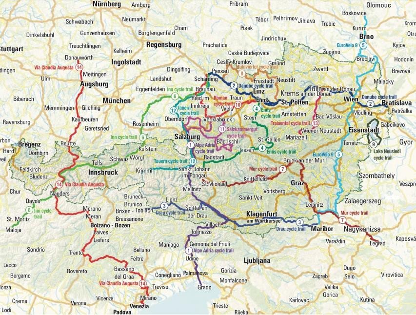 mapa austrije biciklizma