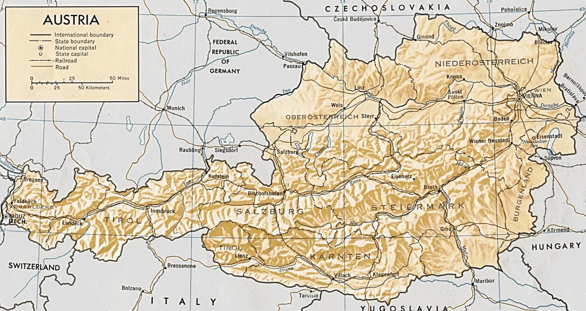 austrija je geografska mapu