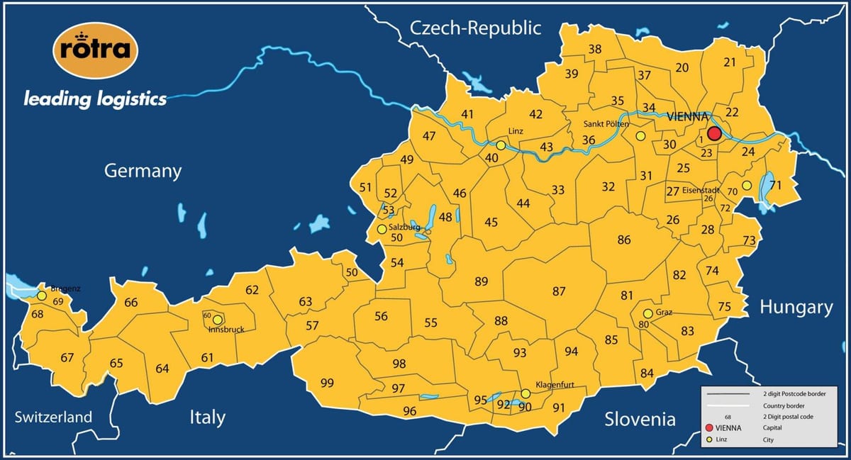 mapa austrije poštanski broj
