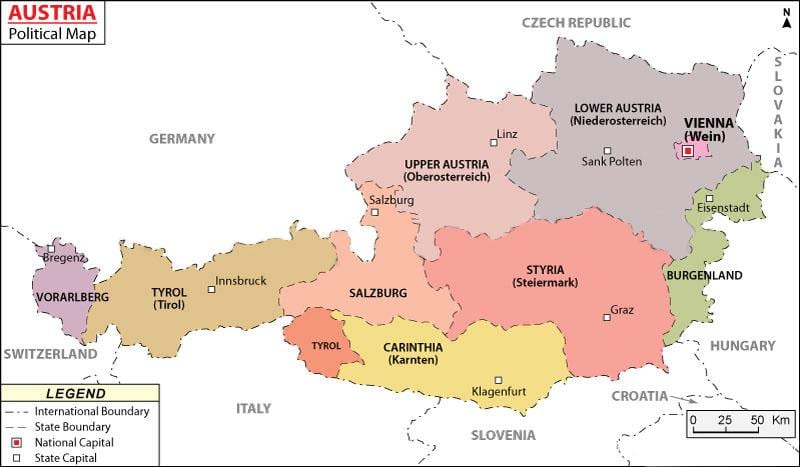 mapa austrije politički 