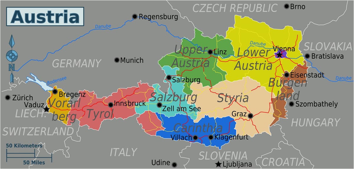 austrijski provincije mapu