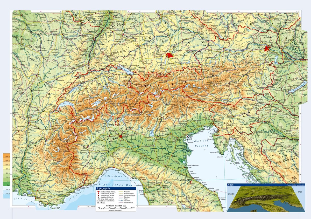 mapa austrije topografske