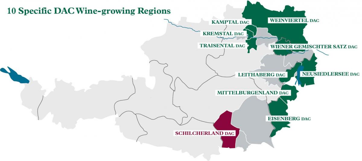 austrijski vino regionima mapu