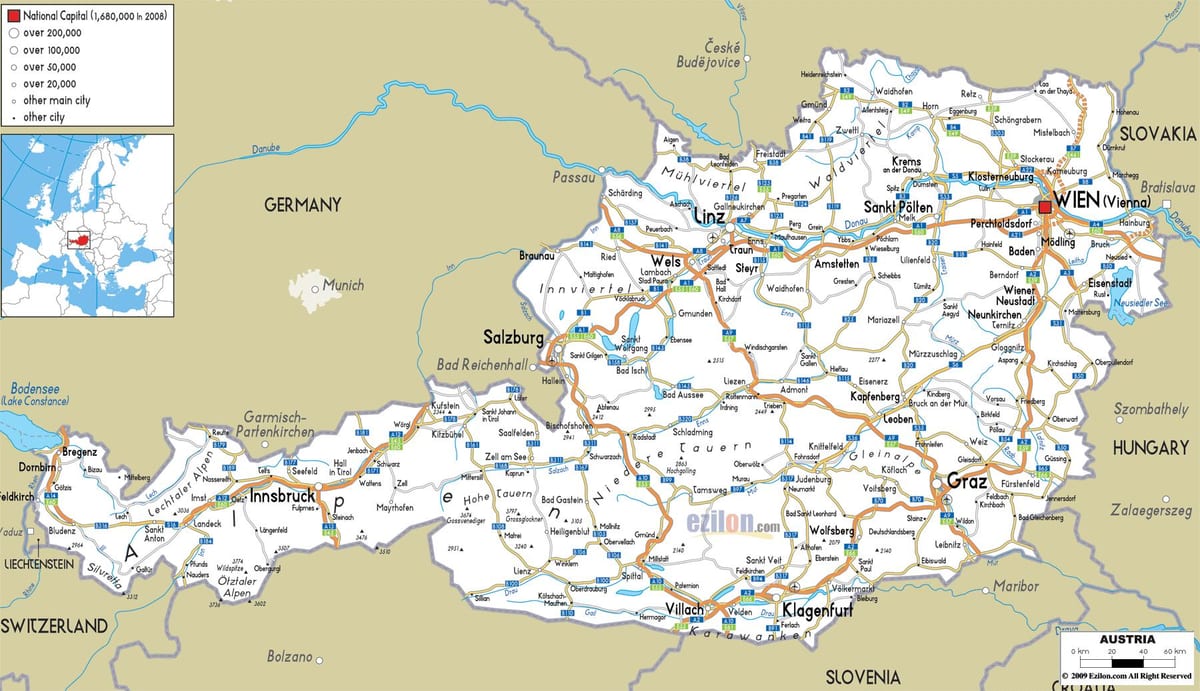 mapa je austrijski rutu