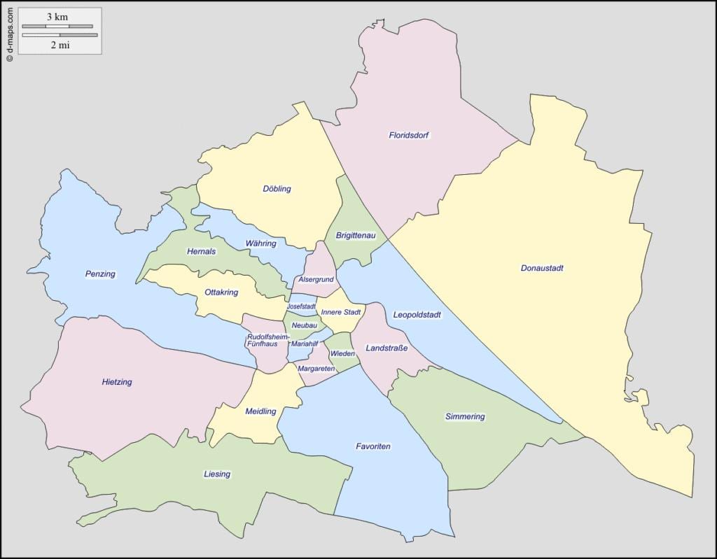 mapa beču austrije distriktu 