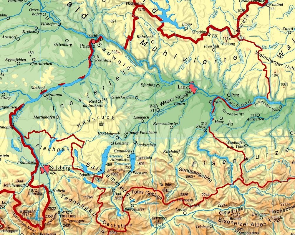 mapa gornji austrije