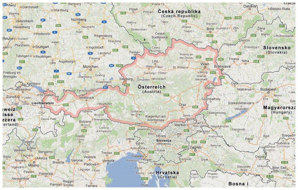 austrijski granica mapu