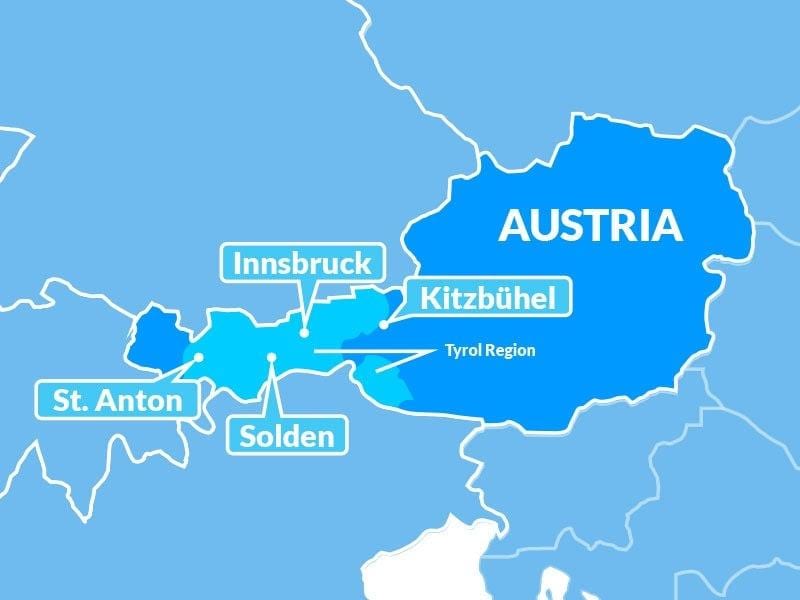 mapa mapu tyrol regionu austrije