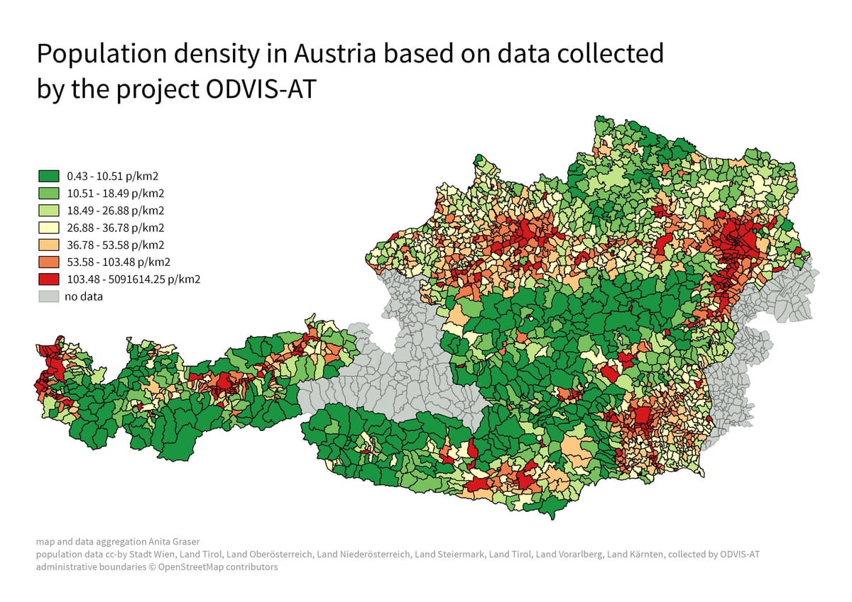 austrije karta gustoće naseljenosti