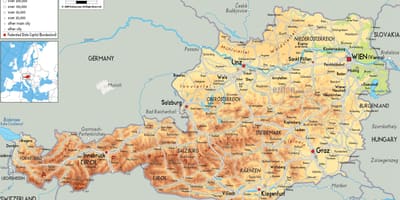 Mapa fizički mapu austrije